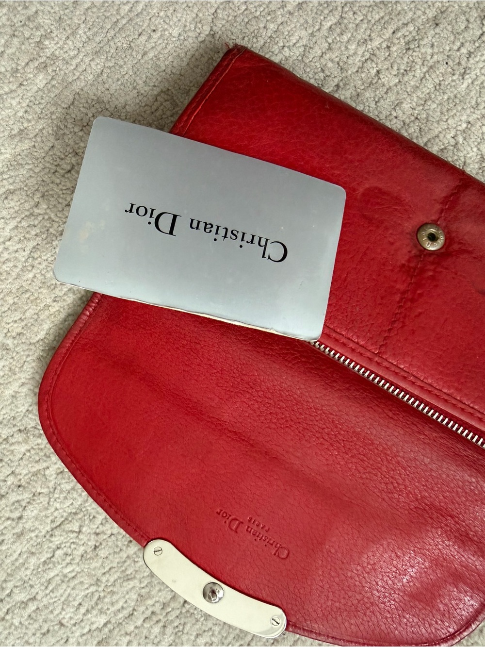 Dior Red Leather Clutch Wristlet with Silver Hardware